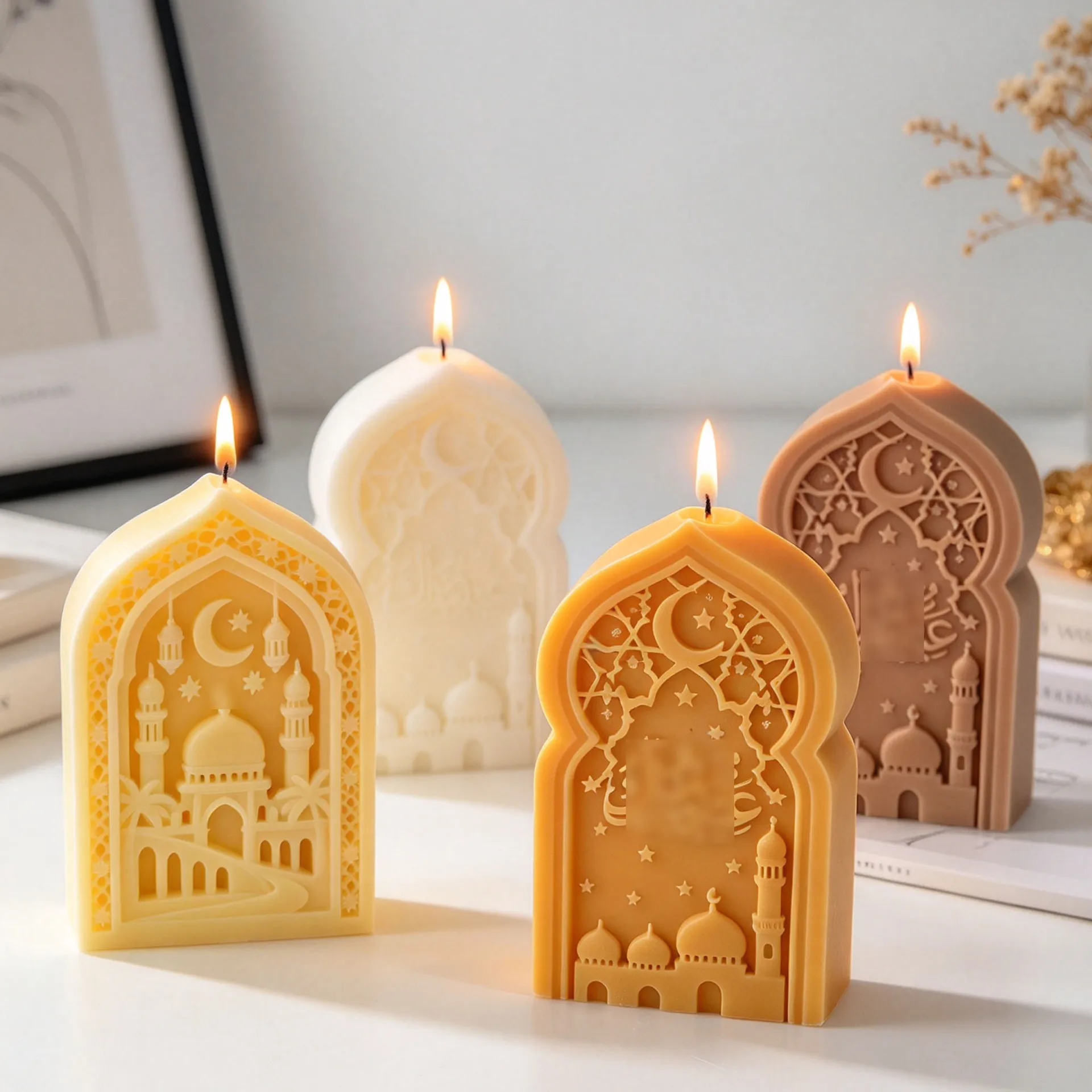 DIY Epoxy Resin Dome Building Ramadan Candle Mold Handmade Plaster Casting Crafts Eid Mubarak Ramadan Silicone Mold