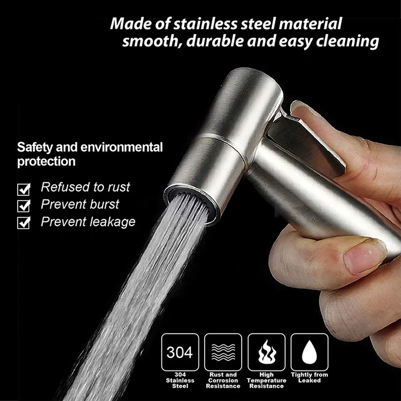 Stainless Steel Bidet Faucet Hand Protable Toilet Easy Cleaning Toilet Bidet Sprayer Gun Holder Home Bathroom Shower