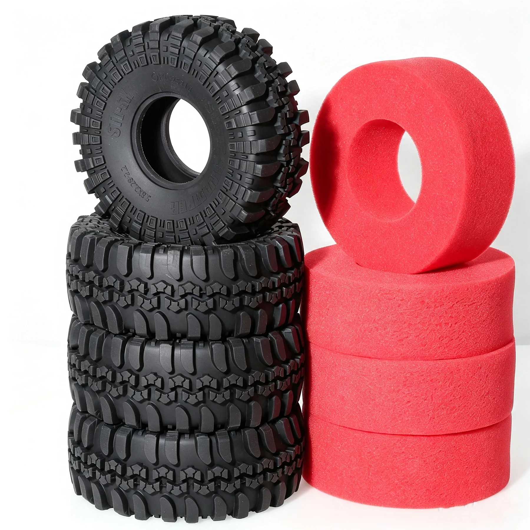 4pcs RC 2.2 Crawler Mud Terrain Tires Super Grip Tyres with Soft Foam Insert Height: 148mm/5.8inch