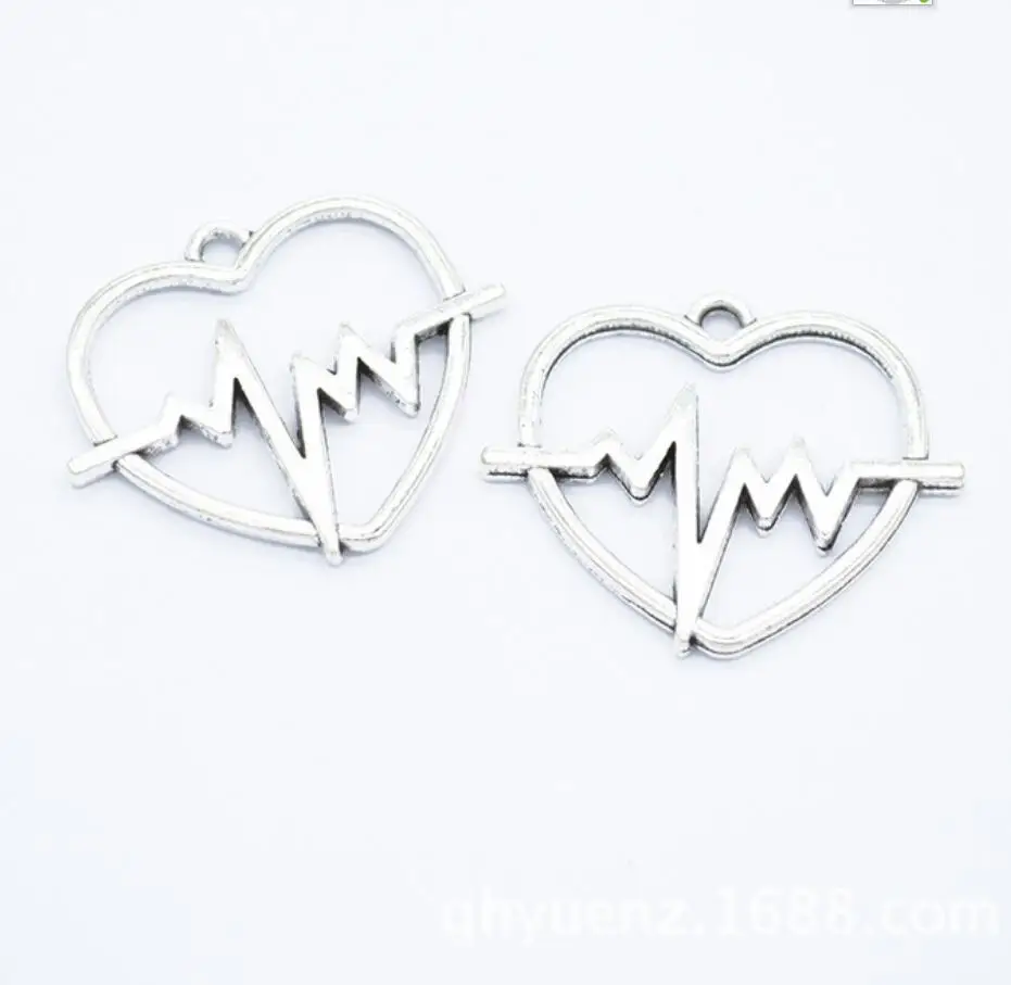 10pcs 30*25mm Zinc Alloy heart Electrocardiogram charms Symbol Connectors for Bracelets Jewelry Charms Findings F0564
