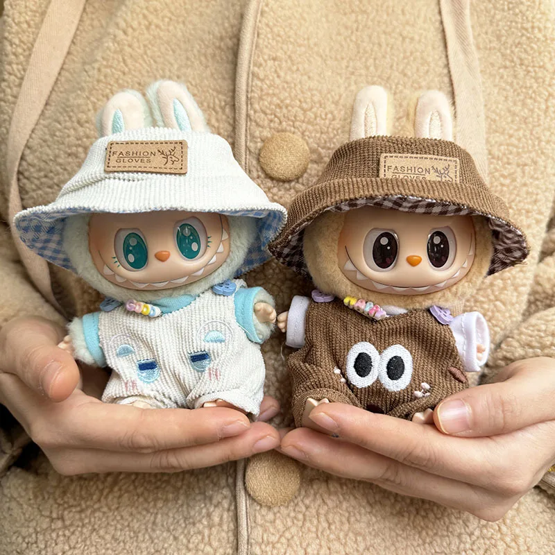 For 17cm Mini Plush Doll'S Clothes Outfit Accessories For Labubu Idol V1 V2 sitting party Matcha Green Jumpsuit Set Clothing Gif