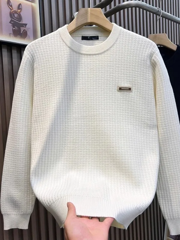 

Мужской круглый трикотаж Ne с вышитым логотипом, мягкий полиэстер, повседневный, однотонный, приталенный, модный, универсальный, длинный свеч...