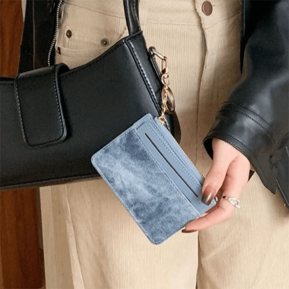 Simple PU Leather Woman Wallet Zipper Thin Short Card Bag Storage Multi-functional Cartoon Card Holder Women Girl