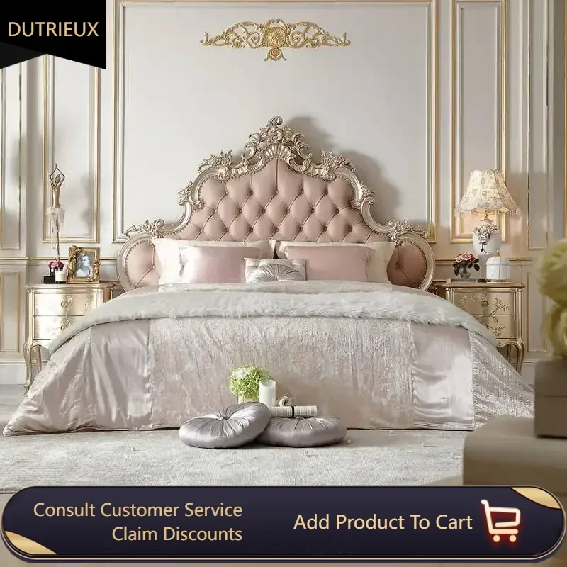 Unique Pretty Elegant Bed Double Frame Modern Bedroom Headboards Frame Beds Nightstands Wood Cama Matrimonio House Accessories