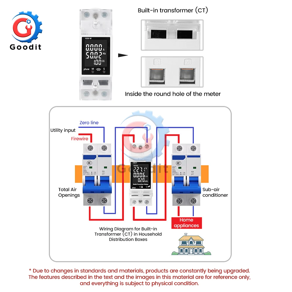 AC Din Rail 35.5mm Voltage Meter AC 85-265V 220V Dual Three Phase Modular Voltmeter Indicator LED Digital Display Detector 63A