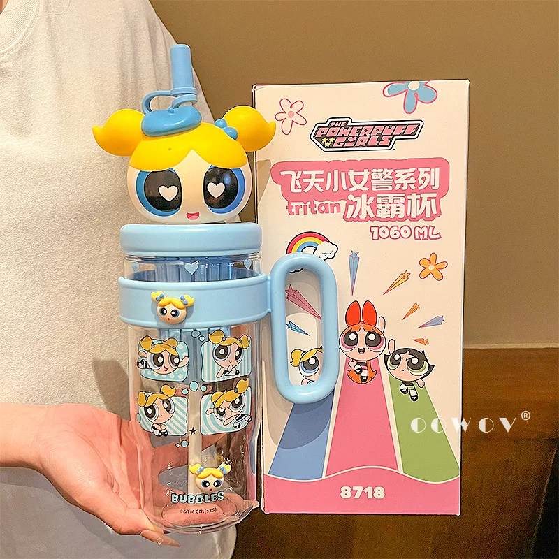 زجاجة مياه لموسم الفتيات من Powerpuff 2025 نموذج جديد كوب بقشة مع حجرة شاي كوب بلاستيكي للثلج كينغ هدايا المهرجانات أنيمي