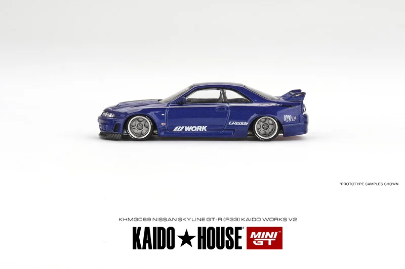 KAIDO HOUSE MINI GT KHMG089 1/64 Nissan Skyline GT-R R33 niebieski odlewany model samochodu ze stopu metali lekkich kolekcja zabawek prezenty