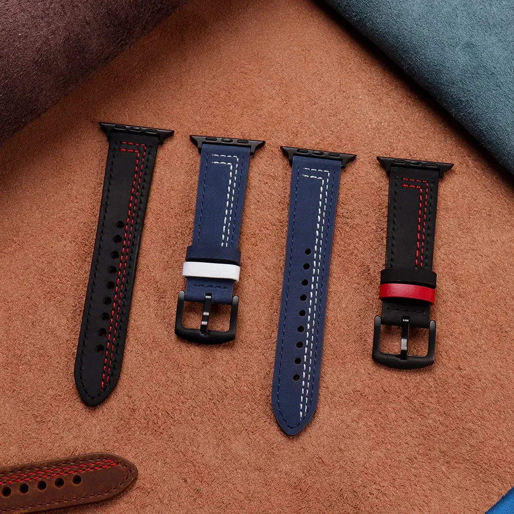 Ремешок кожаный для Apple watch band 44 45 мм, браслет для iWatch series 8 7 3 4 5 6 se 41 мм/45 мм Ultra 49 мм 40 мм 42 мм/38 мм