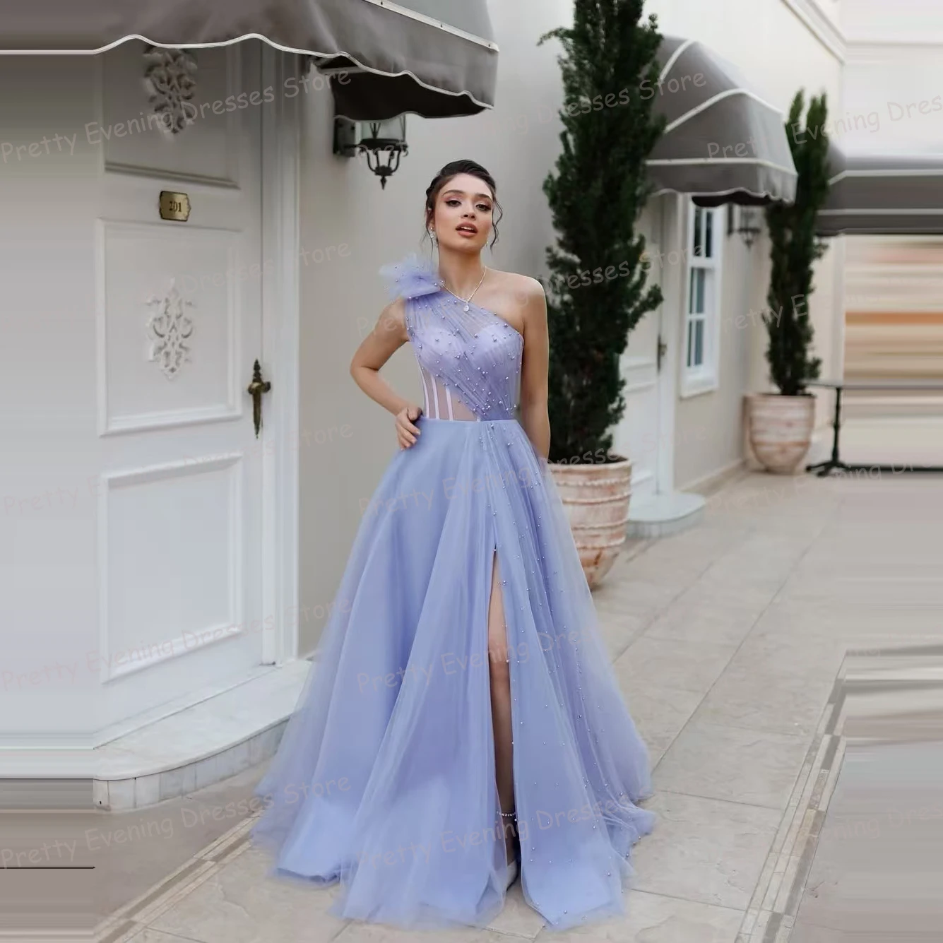 간단한 이브닝 드레스 여성의 A 라인 댄스 파티 드레스 섹시한 구슬 장식 한 어깨 등이없는 패션 파티 맞춤형 베스 티도스 드 노비아