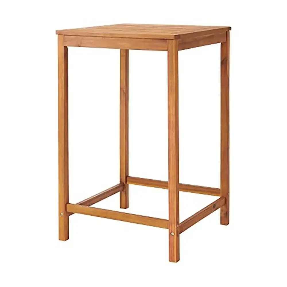 Conjunto de bistrô de altura de barra de madeira de acácia de 3 peças, móveis de pátio ao ar livre com cadeiras ergonômicas, mesa de 28 "x 28" à prova de intempéries, madeira maciça