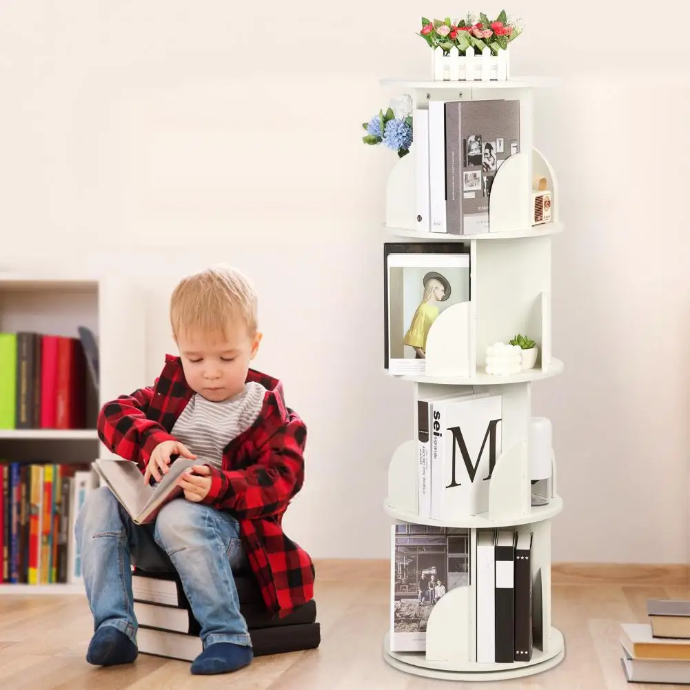 360 Rotation Display 4 Tier Floor Standing Bookcase,Spinning Bookshelf Small Corner Bookcase Book Storage Organizer