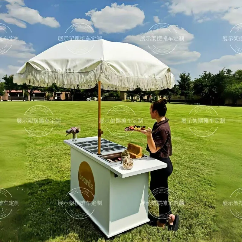 Wrought iron outdoor buffet display stand movable promotional display stand shopping mall activities