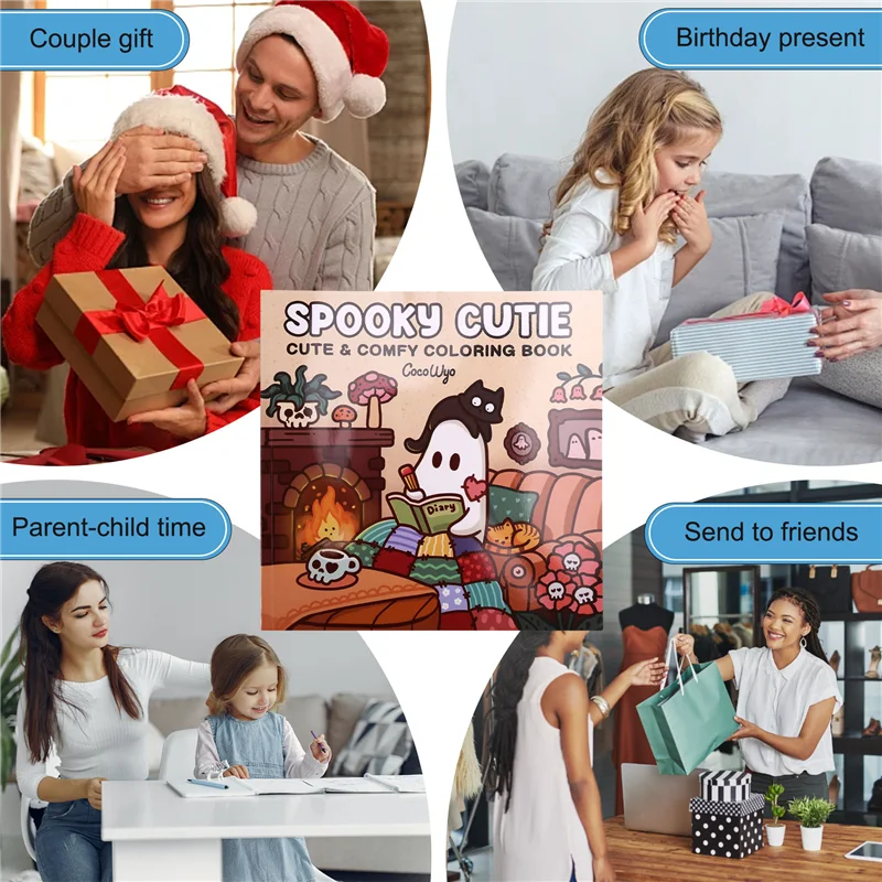 -Libro para colorear bonito y espeluznante A25M para adultos y adolescentes con adorables creaturas espeluznantes en acogedores momentos Hygge para relajarse