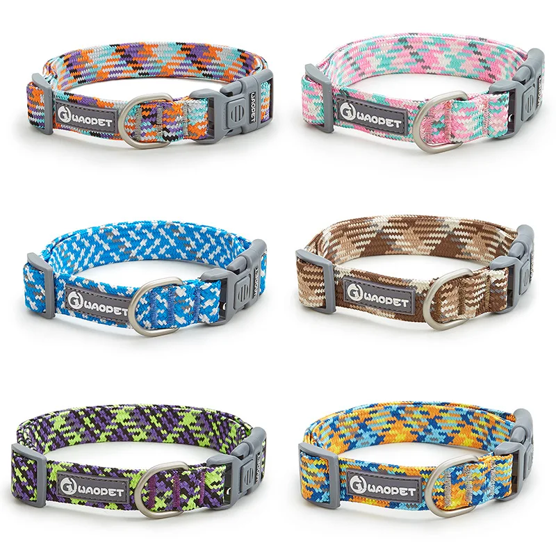 

New Adjustable Dog Collar Personalized Dog Nylon Woven Collar Reflective Bulldog Collar for Small and Large Dogs Pet Accessories