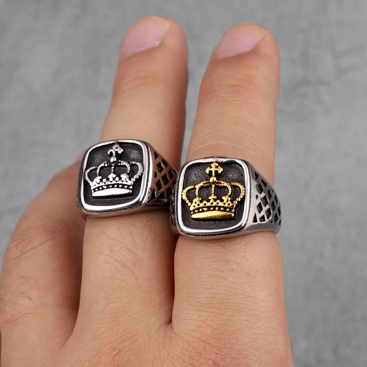 Crown Gold Silver Color Men Rings Punk Hip Hop Trendy Cool for Boyfriend Male Stainless Steel Jewelry Creativity Gift Wholesale