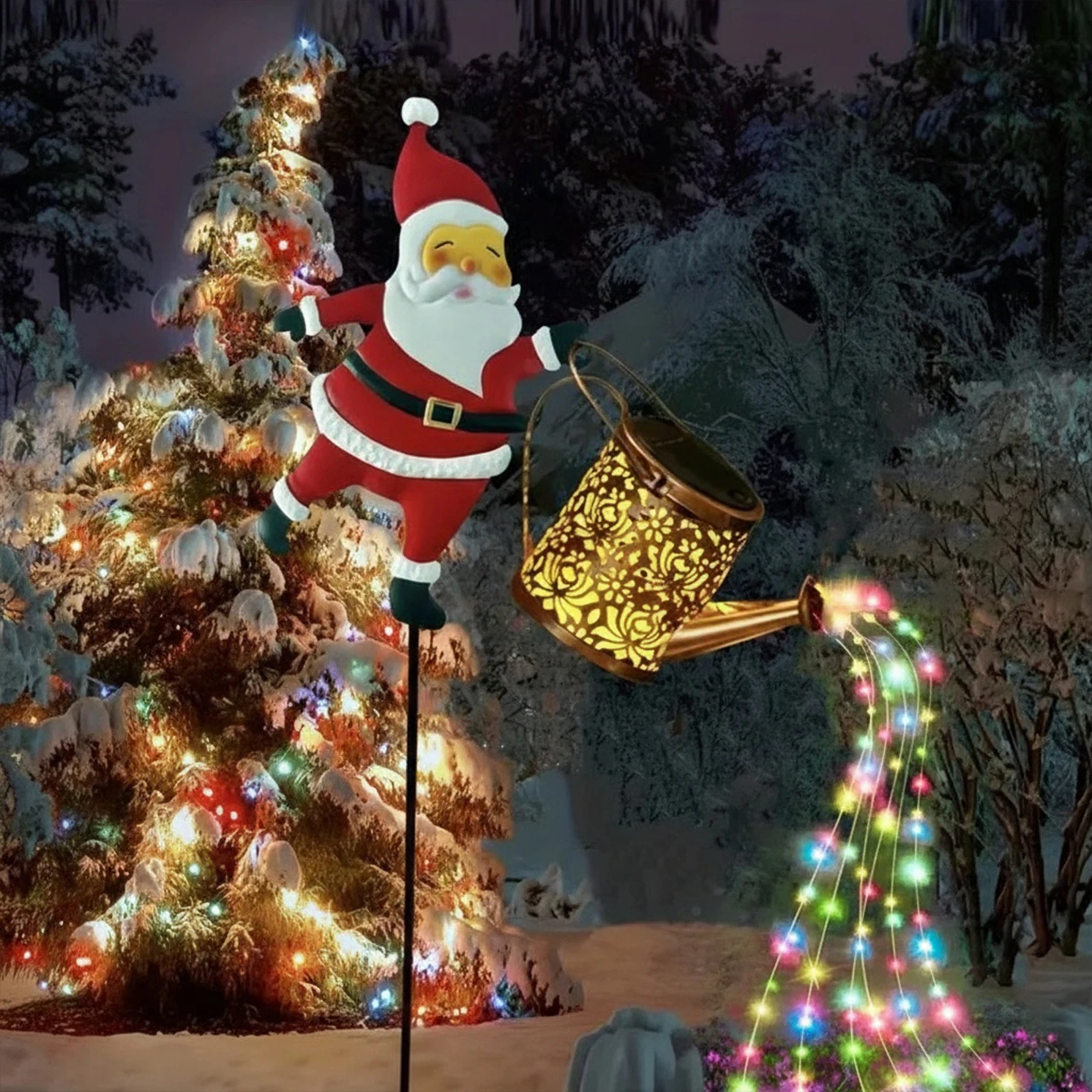 New Santa Claus Lantern Solar Luminous Water Bottle Hollow Outdoor Courtyard Decoration Metal Craft