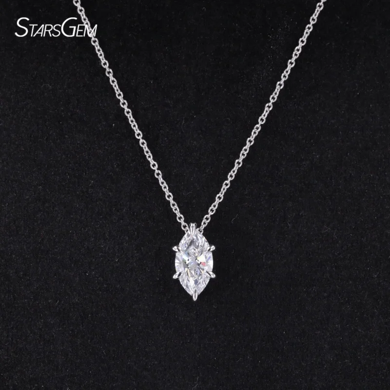 Fine Pendant Necklaces 14k White Gold 0.9ct DEF VS VVS Rmarquise Cut 4 Prong Setting Hpht Cvd Lab Diamond Solitaire Necklace