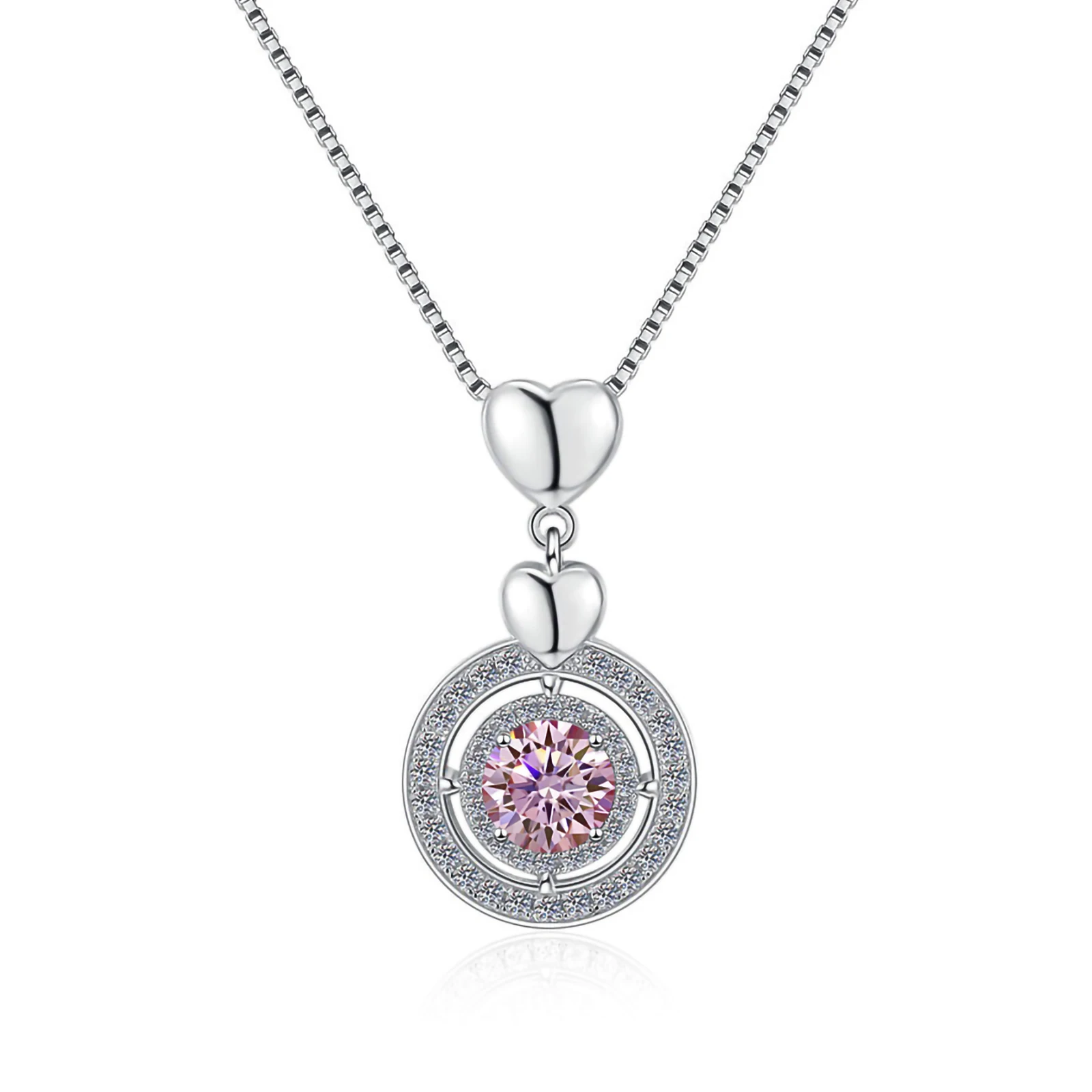 

Moissanite 925 sterling silver female clavicle chain fashion micro inlaid circular love pendant