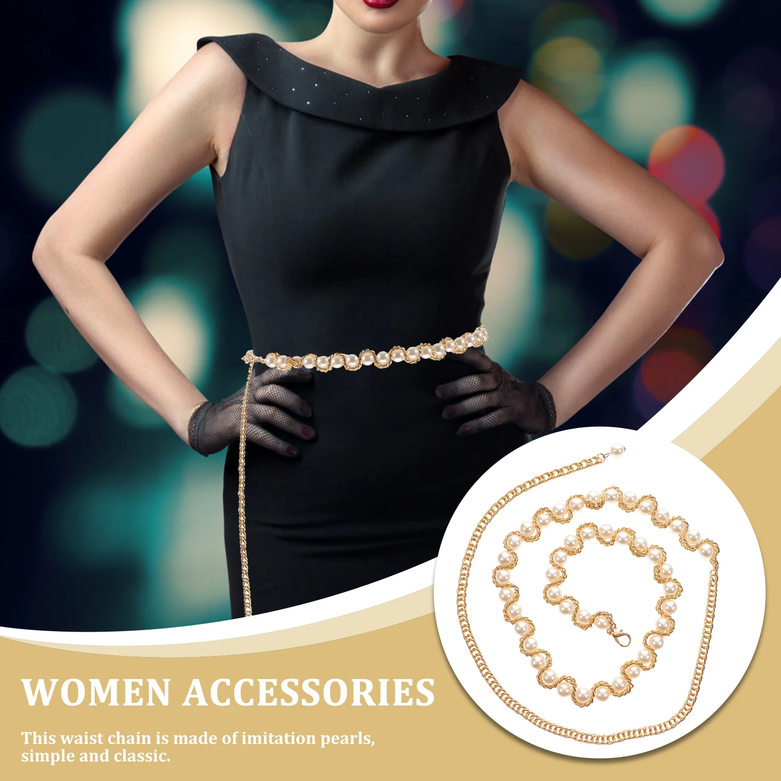 

Imitation Pearl Waist Elegant Female Accessories Wedding Party Graduation Gift Body Chain Adornment Simple Design White Beads
