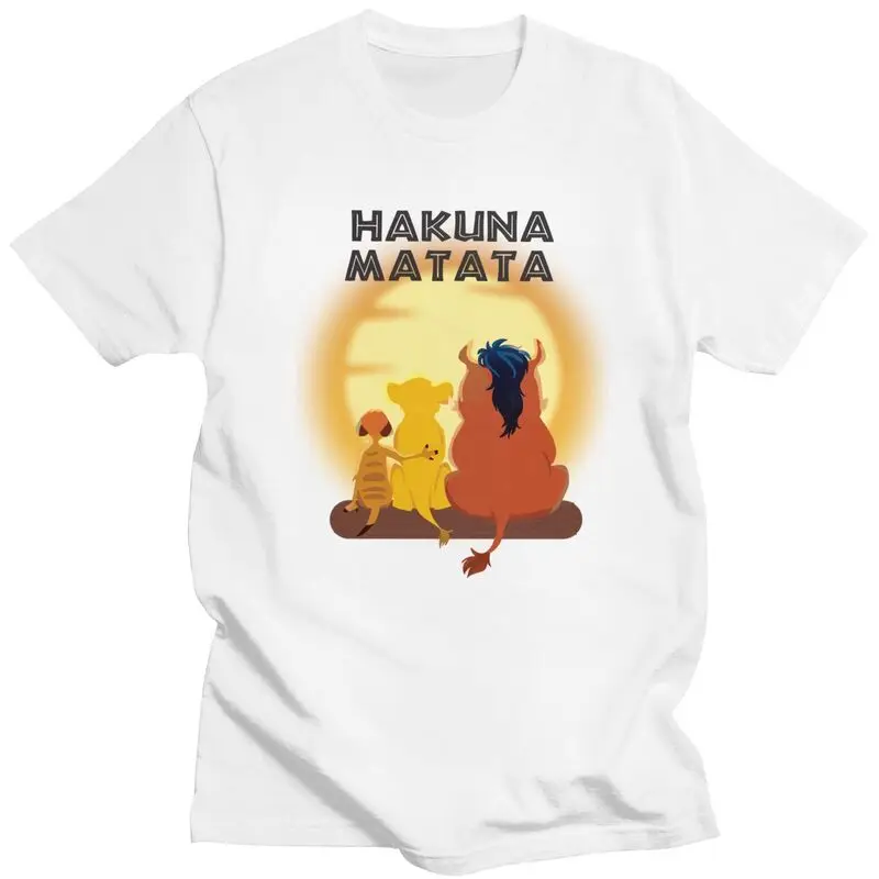 Mens Hakuna Matata Cartoon Lover T Shirt Short Sleeved Cotton Tshirt Handsome T-shirt Graphic The Lion King Film Tee Loose Fit