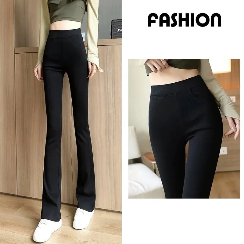 Korean Style Vintage Slim Autumn Pants High Waist Casual Flare Pants Female Fahsion Sweet Button Closed Wide Leg Trousers Pants