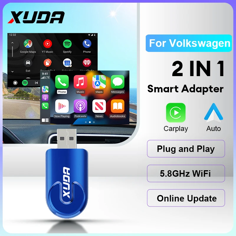 XUDA Mini  2 in 1 Wired to Wireless Carplay 5G Wifi Android Auto For Volkswagen Tiguan Jetta ID.4 ID.5 Golf Atlas Taos Arteon