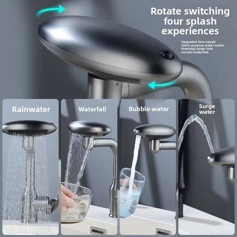 

1pcs Spaceship universal stainless steel faucet basin bathroom washbasin hot and cold single hole four-speed faucet