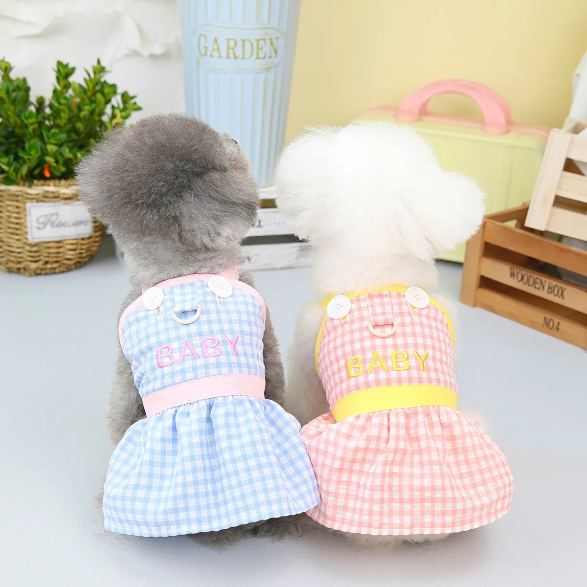 Pet Plaid Skirt Princess Skirt Dress Traction Ring Cat Small Dog Clothing Pet Clothing Spring Summer Plaid Skirt Dog Clothes