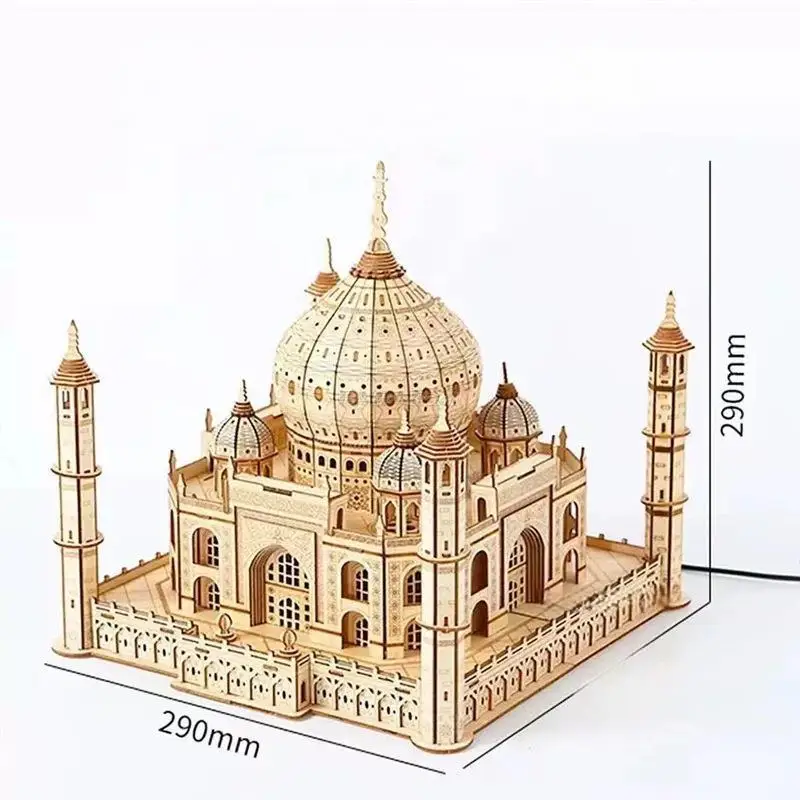 OUZEY Kit de modelo Taj Mahal de madeira 3D - DIY Light Up Palace Castle Puzzle, conjunto de construção educacional para adultos e adolescentes 14+