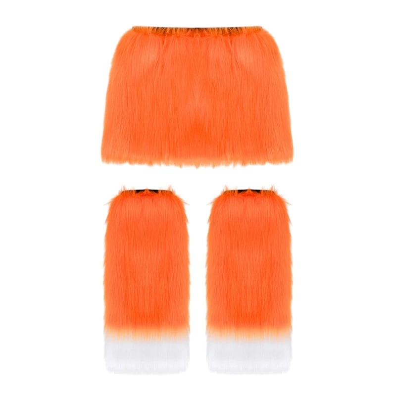 Faux Furs Fuzzy Leg Warmer with Bodycon Mini Skirt Winter Warm Faux Furs Outfits Halloween Cosplay Costume Accessories