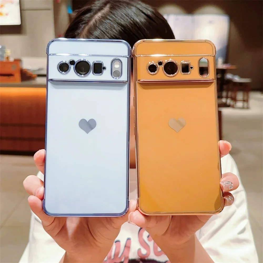 For Pixel 8 Pro 9 Fashion Love Heart Plating Case for Google Pixel 7A Pixel 8 9 Pro ProXL Shockproof Soft Lens Protection Cover