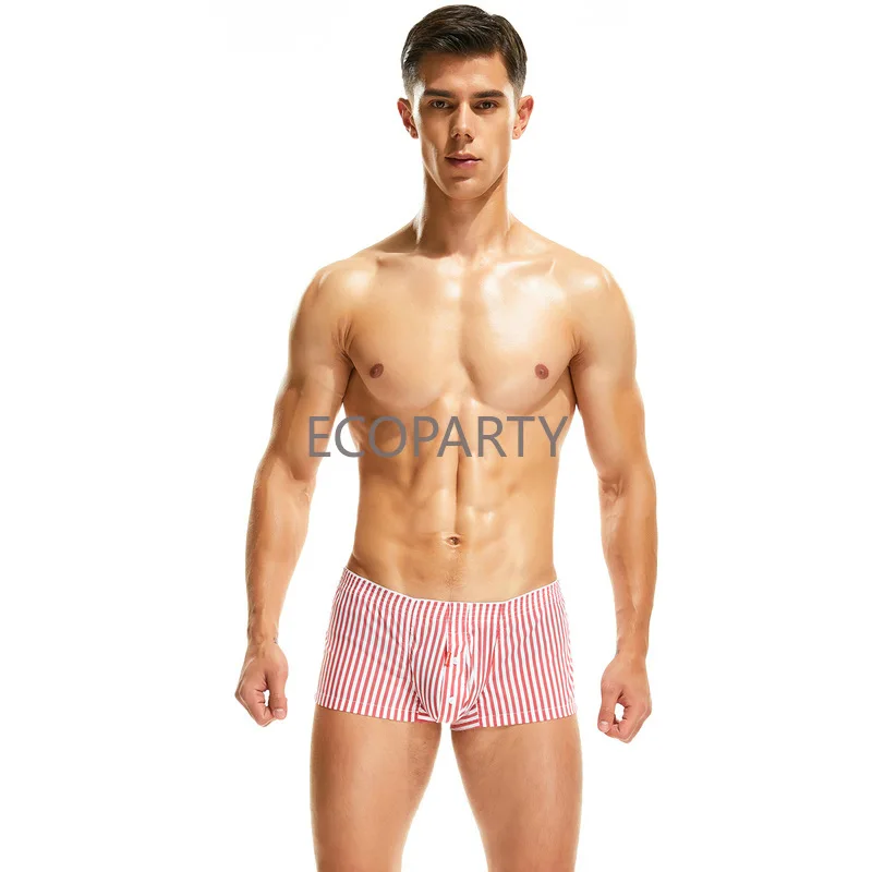 Colored Striped Boxers For Men High Quality Woven Cotton Home Shorts Casual Loose Plus Size Underwear Men Sexy