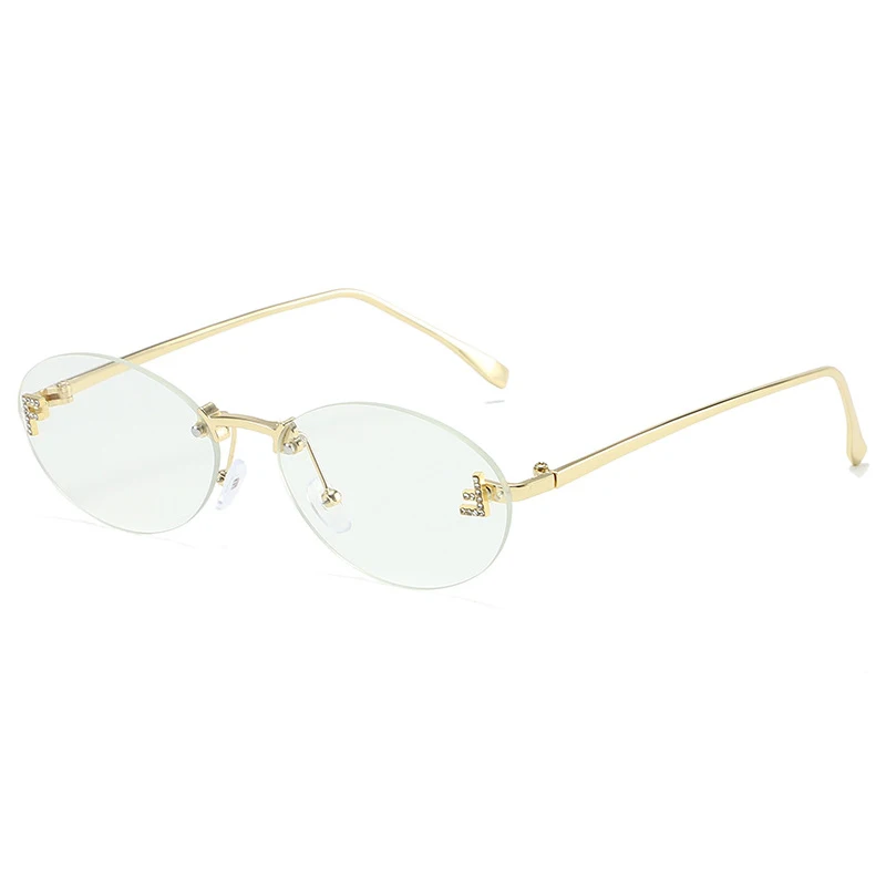 الماس رسالة "F" بدون شفة النظارات الشمسية النساء الفاخرة العلامة التجارية إطار معدني أسود صغير البيضاوي نظارات شمسية Unsiex ظلال أنيقة UV400