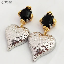 Metal Heart Dangle Post Earrings For Women Two-tone Elegant Design New Style Fancy Party Accessories Holiday Jewelry Gifts C1526