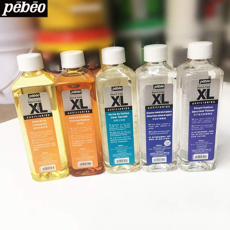 Pebeo 500ML farby olejnej średnio przezroczysty lakier olej lniany olej mineralny cieńszy inodore, bezwonny cieńszy, pomocniczy rysunek