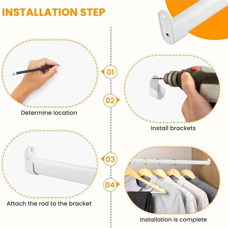 ABMH-Adjustable Oval Closet Rod 18 To 40 Inch, Wardrobe Hanging Pole Closet Pole 1 Inch Diameter With End Supports