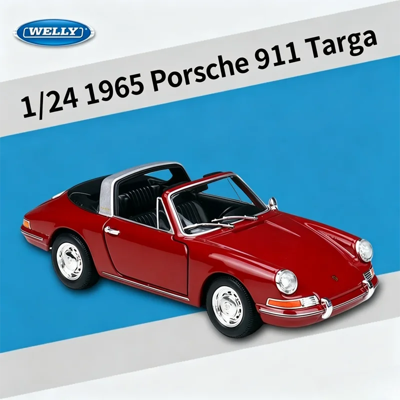 WELLY Nieuw Product 1:24 1965 Porsche 911 Targa Simulatie Model Auto van Metaal, Decoratie voor Foto's, Collectie, Hoogwaardig Speelgoed Cadeau