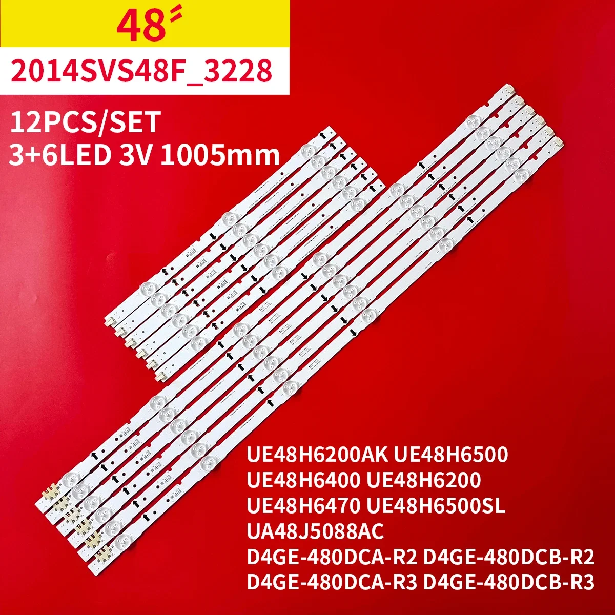 12Pcs/Set LED Backlight Strips for Samsung 48" TV UE48H6200AK UE48H6500  UE48H6400 UE48H6200 UE48H6470 UE48H6500SL UA48J5088AC