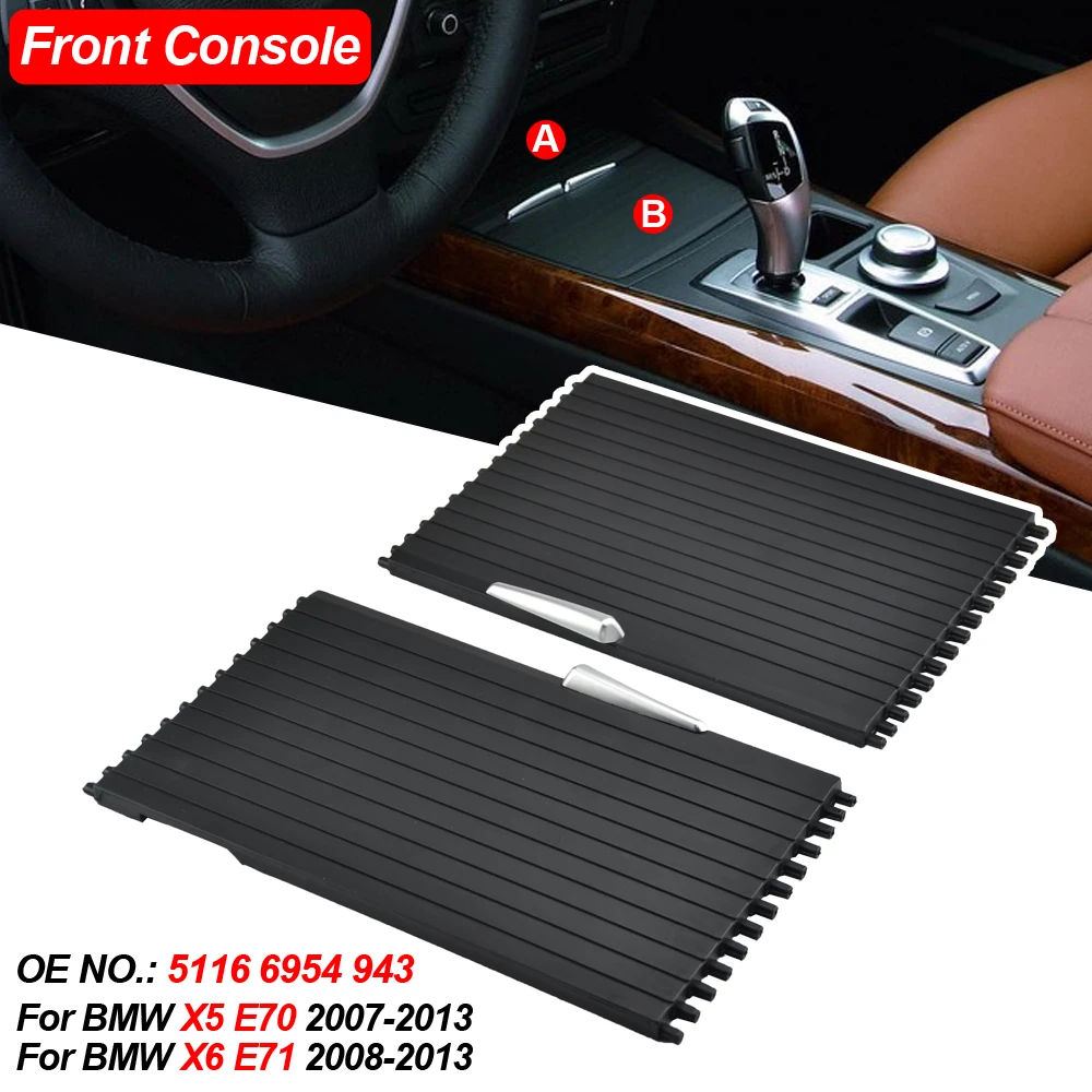 

Center Console Roller Blind Shutter Cover Rear+Front For BMW X5 X6 E70 E71 07-14 Cup Holder Zipper Center Console Roller Blind