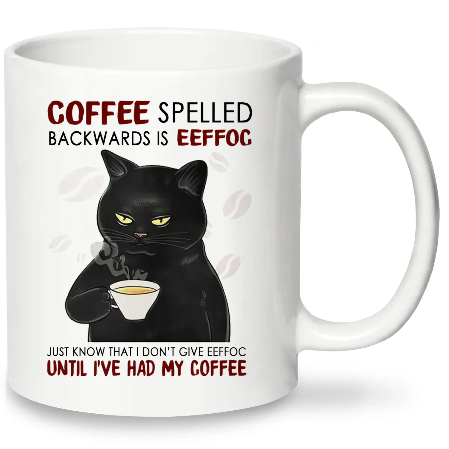 1pc, Portable Ceramic Coffee Cup - Black Cat Design with Effoc Spelled Backwards - 320ML Travel Mug for On-the-Go Coffee Lovers