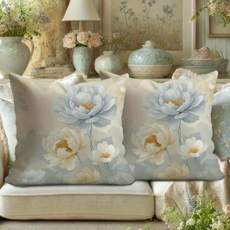 

Floral Patterned Throw Pillows with White Flowers Decor Polyester Pillowcase Sofa Decorative Cushion Cov Headboard Pillow