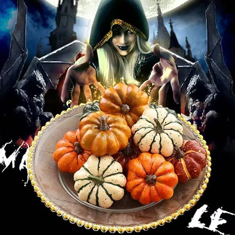 

10Pcs Artificial Halloween Pumpkin Decor Simulation Vegetable DIY Craft Home Halloween Party Decoration Prop Farmhouse Harvest