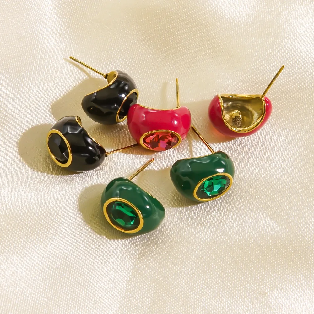 

Waterdrop High Quality Gold Plated Enamel Stud Earrings Jewelry Bridal Wedding Zircon Stone Earrings For Women