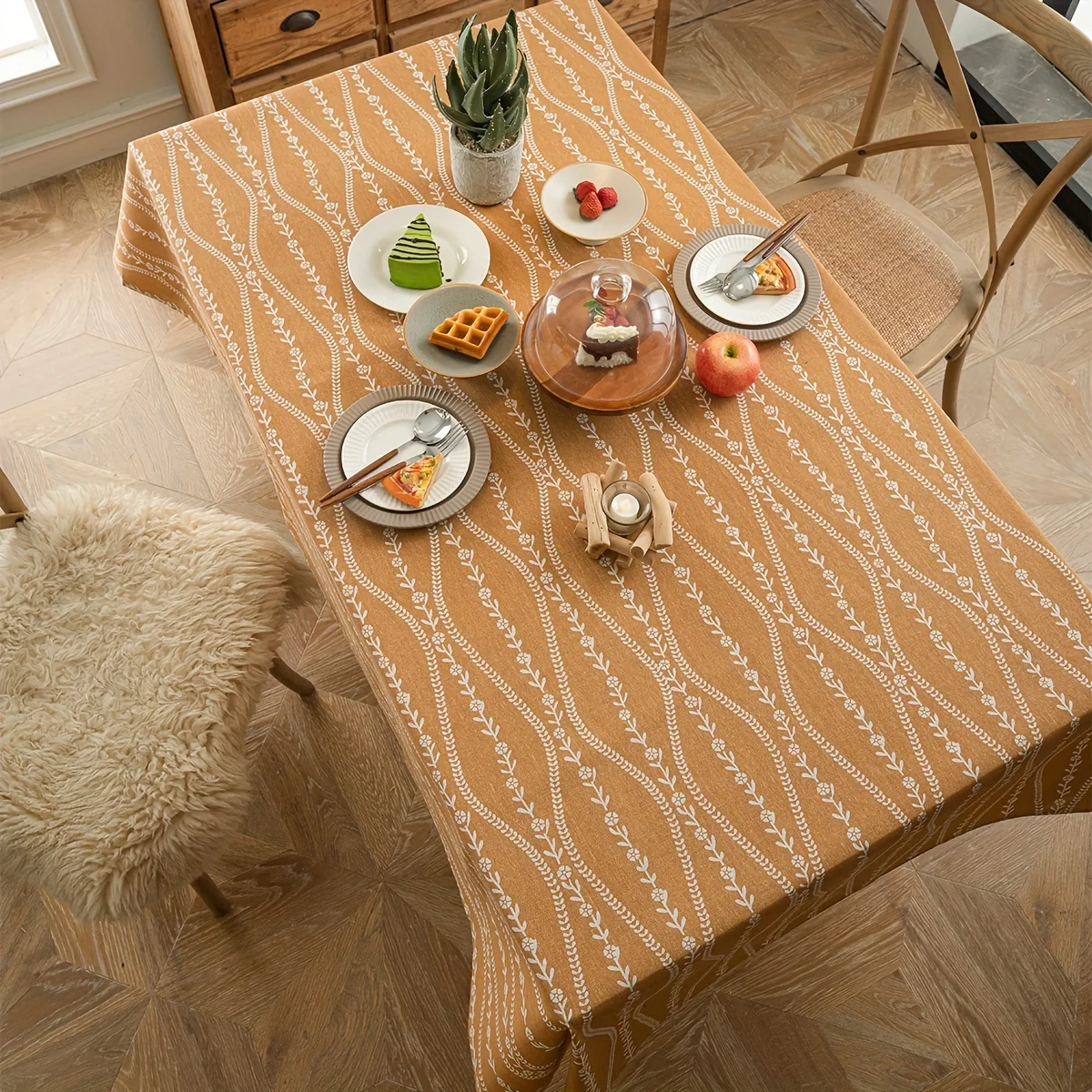 1 Stück Amerikanische Retro-Landhaus-Tischdecke mit Orangenblumen-Druck, Dekorative Tischdecke