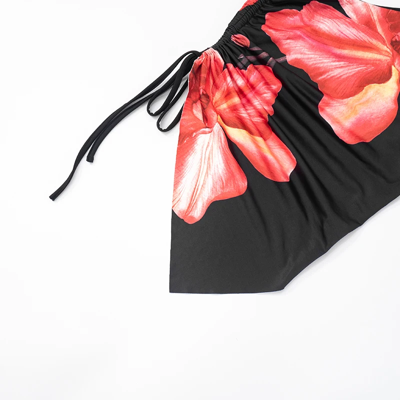 CUTENOVA الأزهار طباعة تانك القمم أكمام مائل الكتف الرباط مطوي الجانب سبليت غير النظامية تانك القمم عادية الشارع الصيف