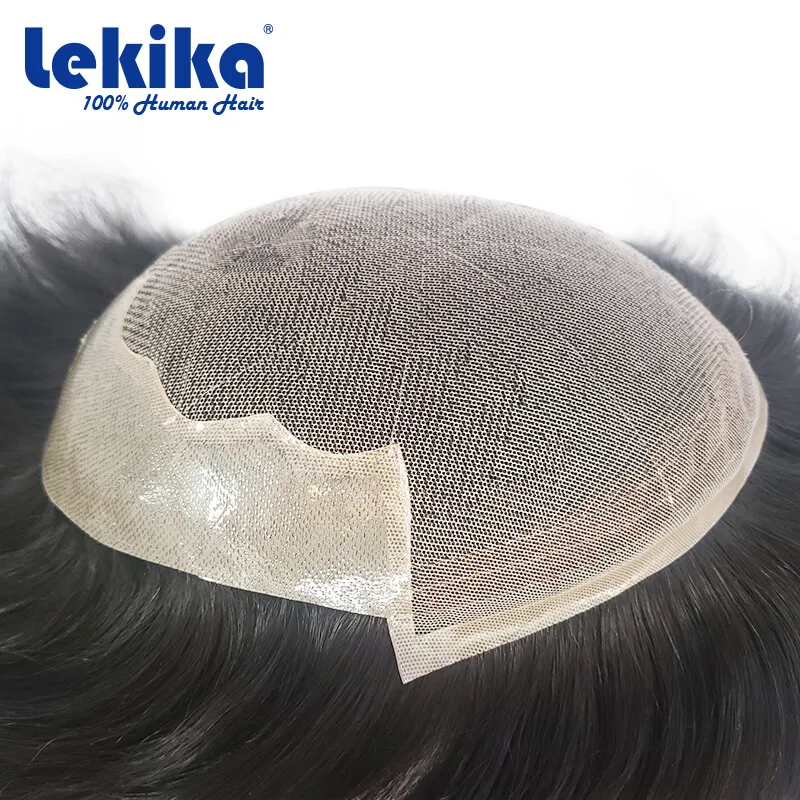 New Q6 Male Hair Prosthesis Knotted PU Base & Lace Man Wig Toupee For Men 100% Human Hair System Men\'s Wig Prosthetic Hair Men