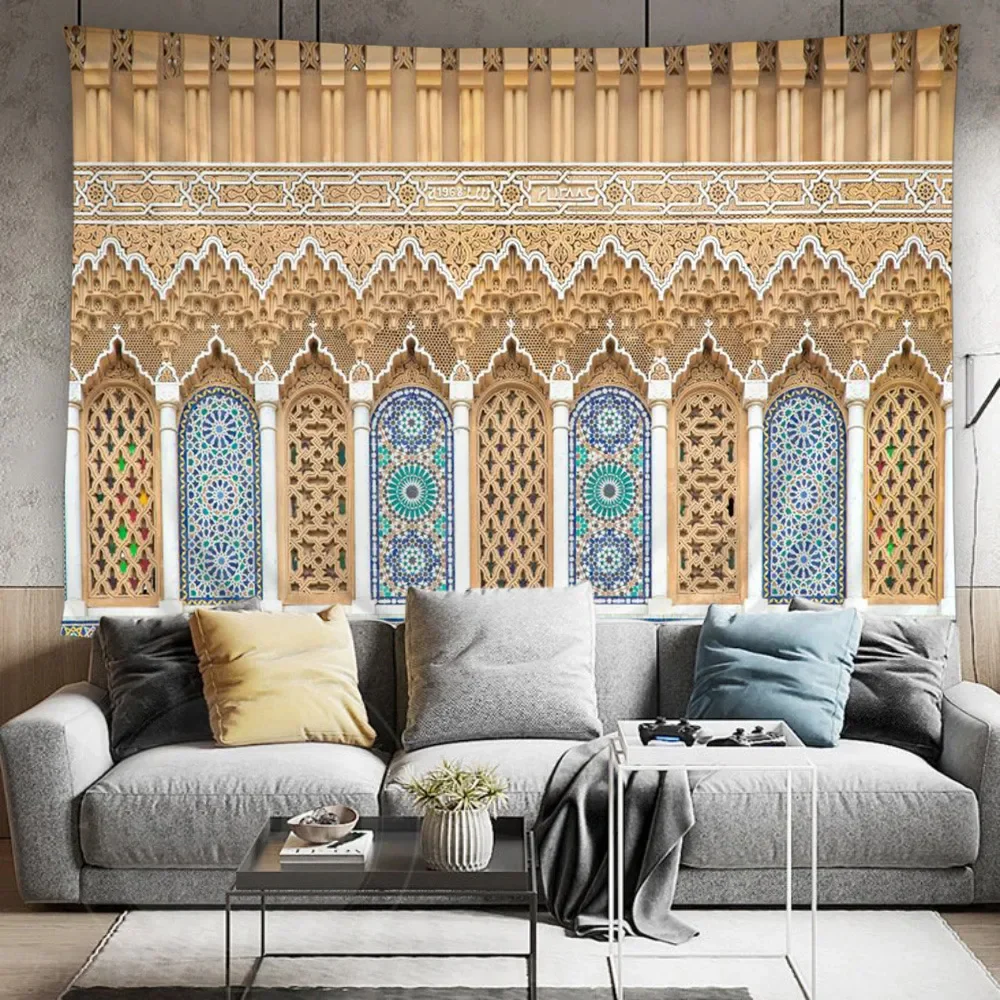 Moroccan Architectural Tapestry Wall Hanging Islamic Vintage Luxury Geometric European Bohemian Home Decor Tapestry Mural Screen