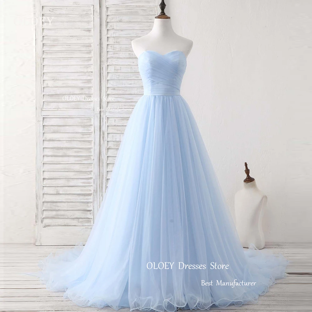 

OLOEY Fairy Blue Tulle Evening Dress Korea Photoshoot Wedding Sweetheart Corset Back Floor Length Prom Dress Formal Party Dress