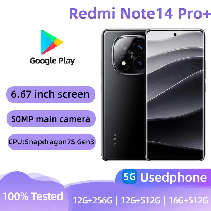 Redmi Note 14 Pro+ 5g Smartphone CPU Snapdragon7S Gen3 6.67-Inches 50MP Camera 90W Charge 6200mAh Battery Android Used Phone