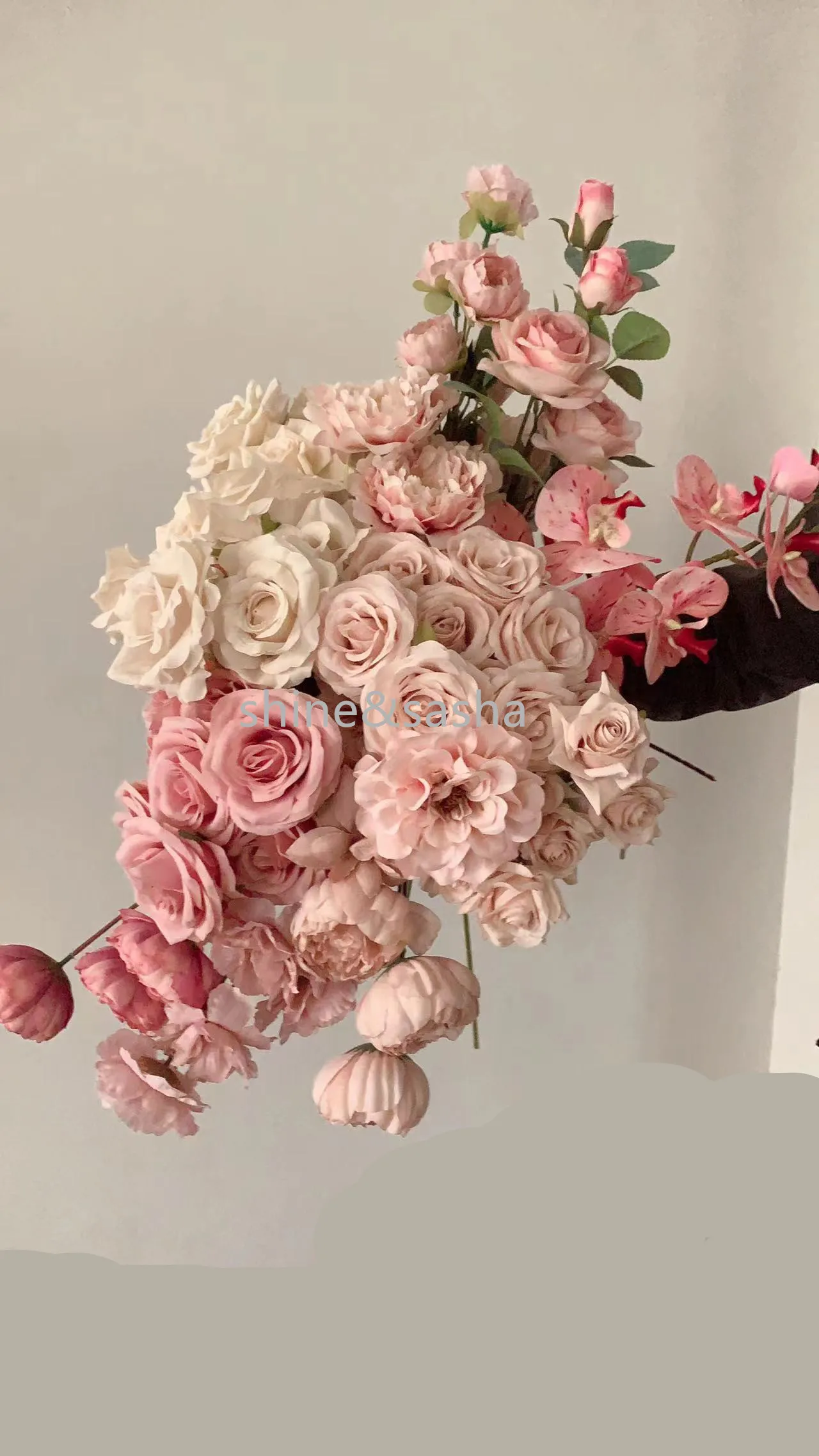 Decorazioni per matrimoni Rosa rosa polveroso fard nudo caffè leggero riso bianco rosa artificiale fila di fiori guida stradale fiore dropshipping